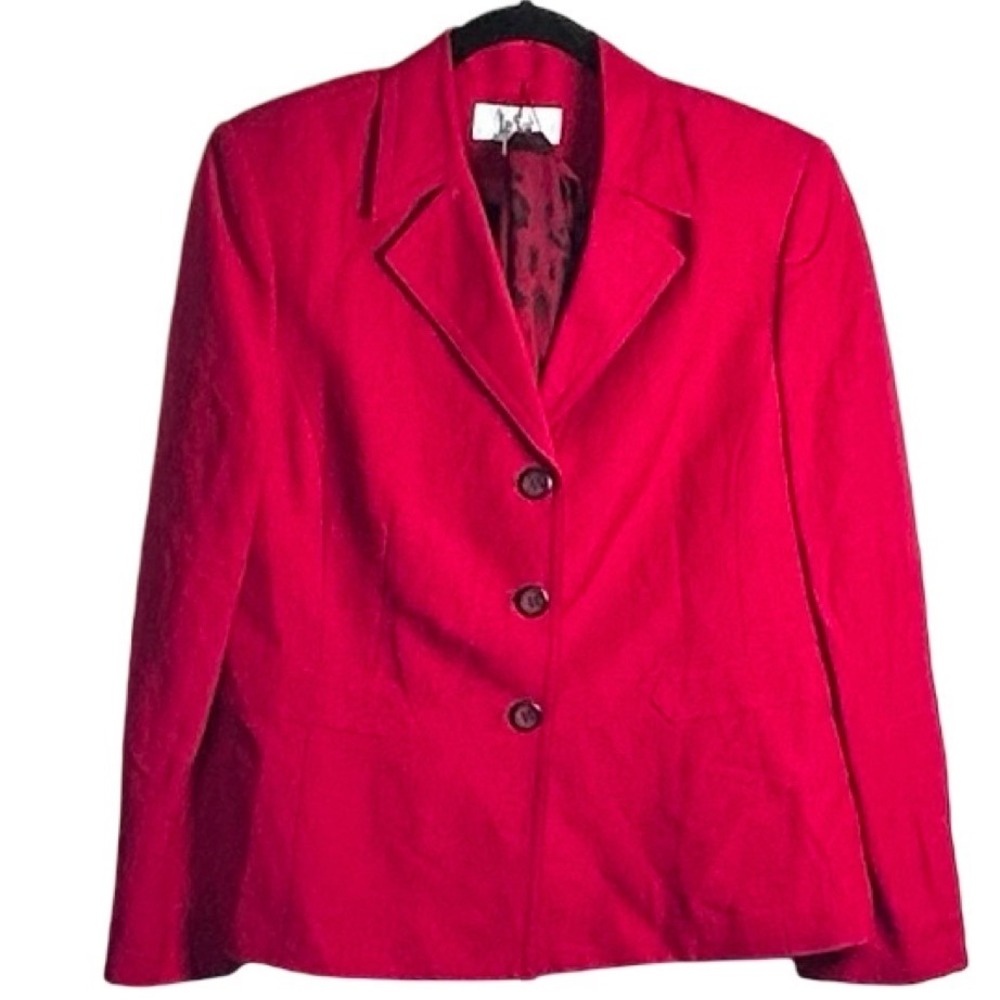 Le Suit Red 3-Button Linen Blend Blazer Jacket with Scarf Size 14 Career NEW